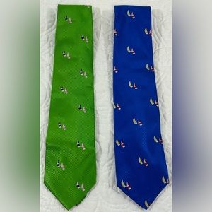 Set Of 2 BG&C Men's Sails Blue & Green Tie Nautical All Silk Hand Sewn Pre-Owned